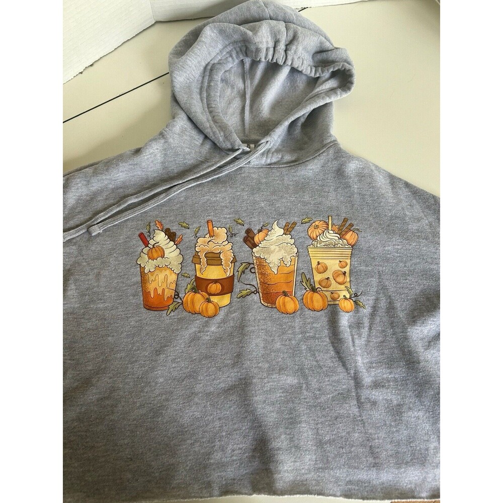Women Pumpkin Latte Fall Coffee Barista Long Sleeve Crop Hoodie Sweatshirt SMALL